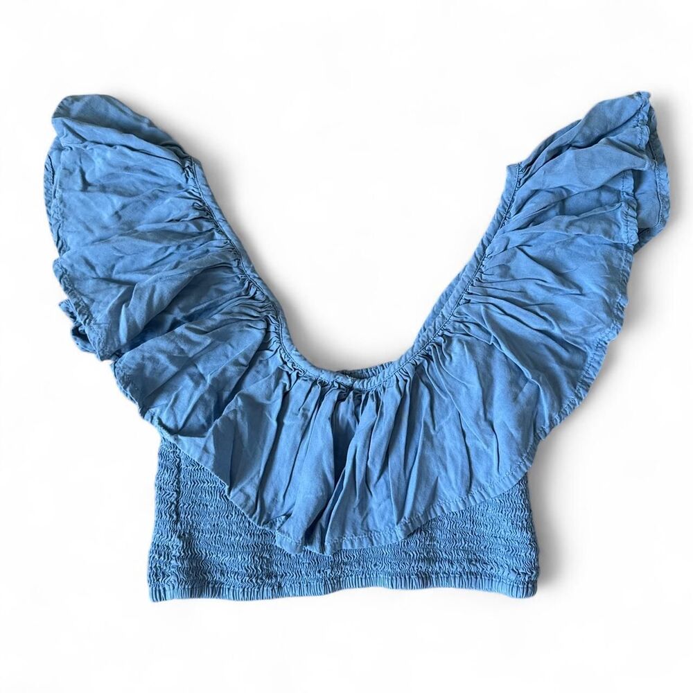 Gypsy by the Sea Blue Ruffle Smocked Crop Top Size Medium Boho Resort